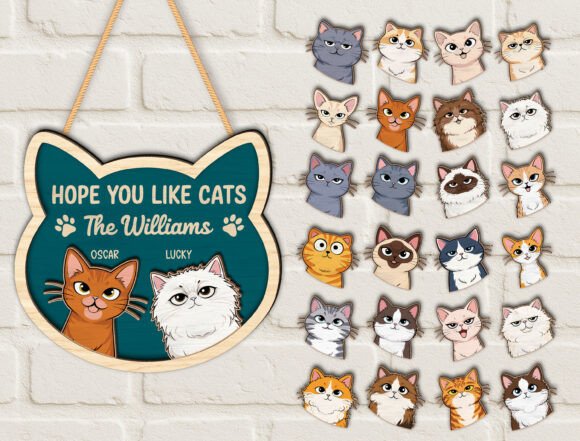 Download Custom Cat Shape Wood Welcome Door Sign - Welcome door sign Collection