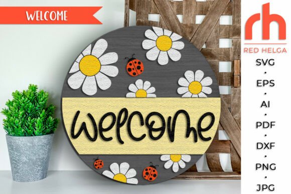 Download Daisy Welcome Door Sign, Ladybug Hanger - Welcome door sign Collection
